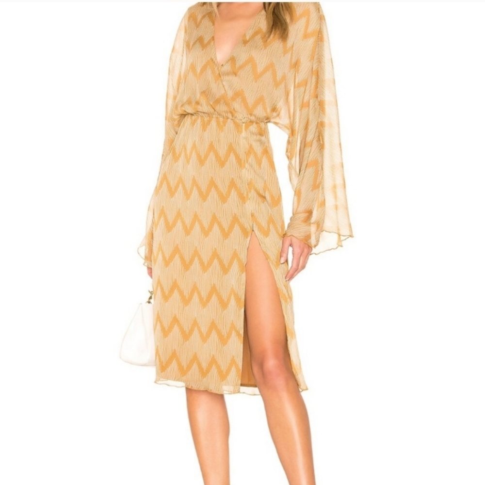 House of Harlow X Revolve 1960 Liza dress Chevron‎ Mustard & Cream XS